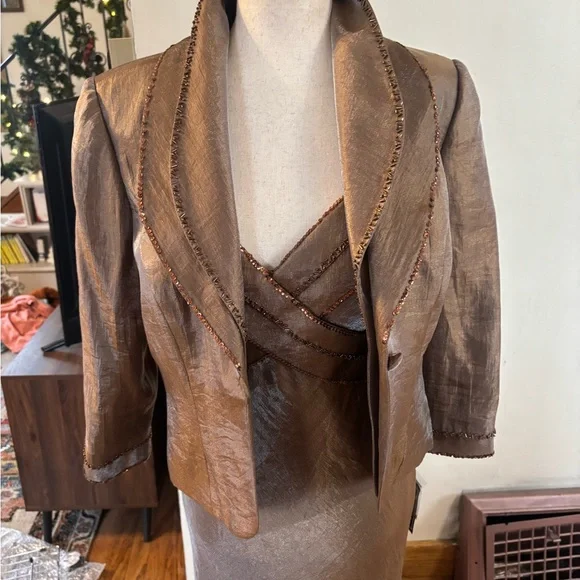 NWT Alex Evenings Beaded Dress Two Piece Set Mother Of Bride Jacket Slip Maxi - Picture 2 of 6